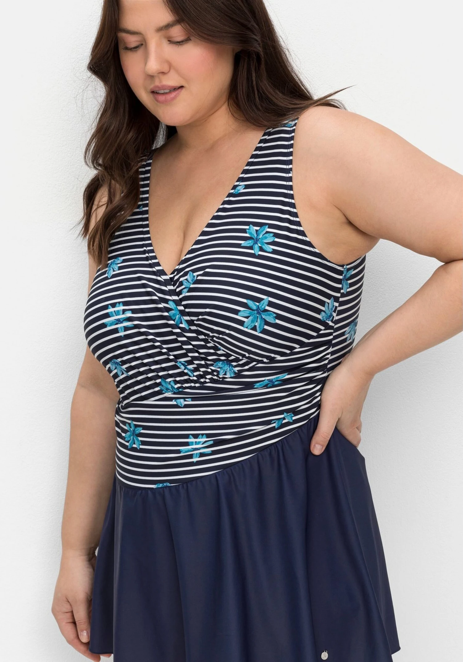 Sheego Badedragte Triangel Badekjole Kvinder Navy / Himmelblå - Billede 5