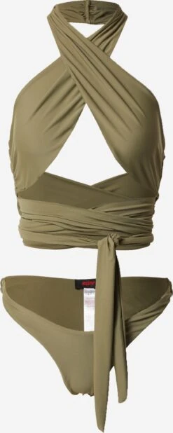 Store Skåle High Neck Bikini Kvinder Khaki